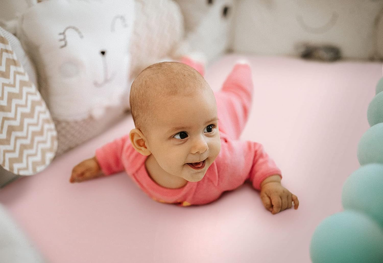 GRSSDER Stretchy Ultra Soft Jersey Knit Fitted Pack n Play Sheets Set 2 Pack, Portable/Mini Crib Sheets, Snug and Safe Playards Sheet for Baby, Pink Rose Stylish Print image 5