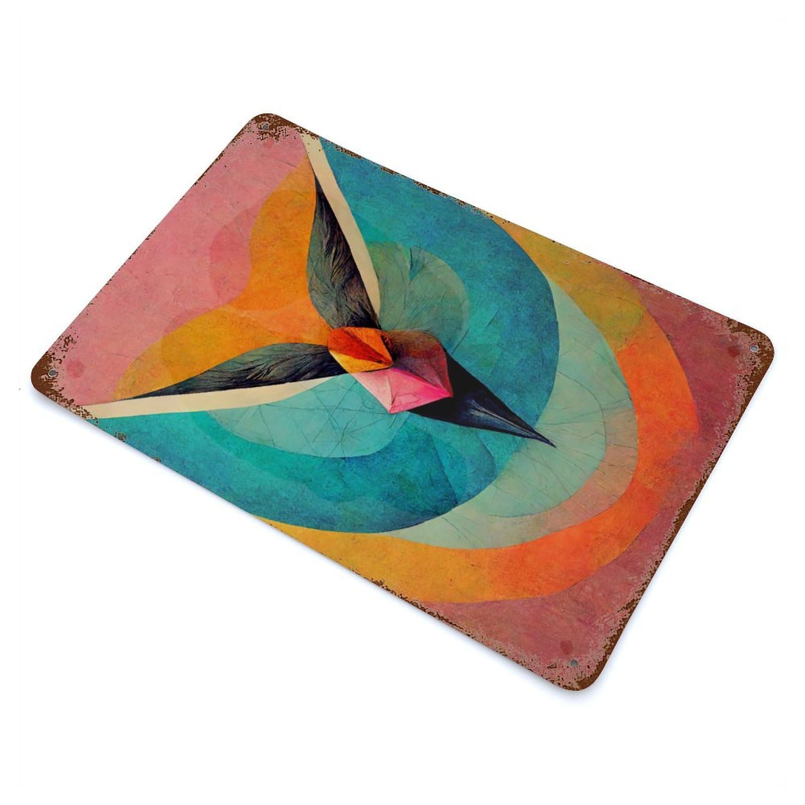 Retro Metal Sign with Abstract Hummingbird Design 11.8"x7.9", for Shed, Workshop And Garage Wall Decor, Industrial Home Decor