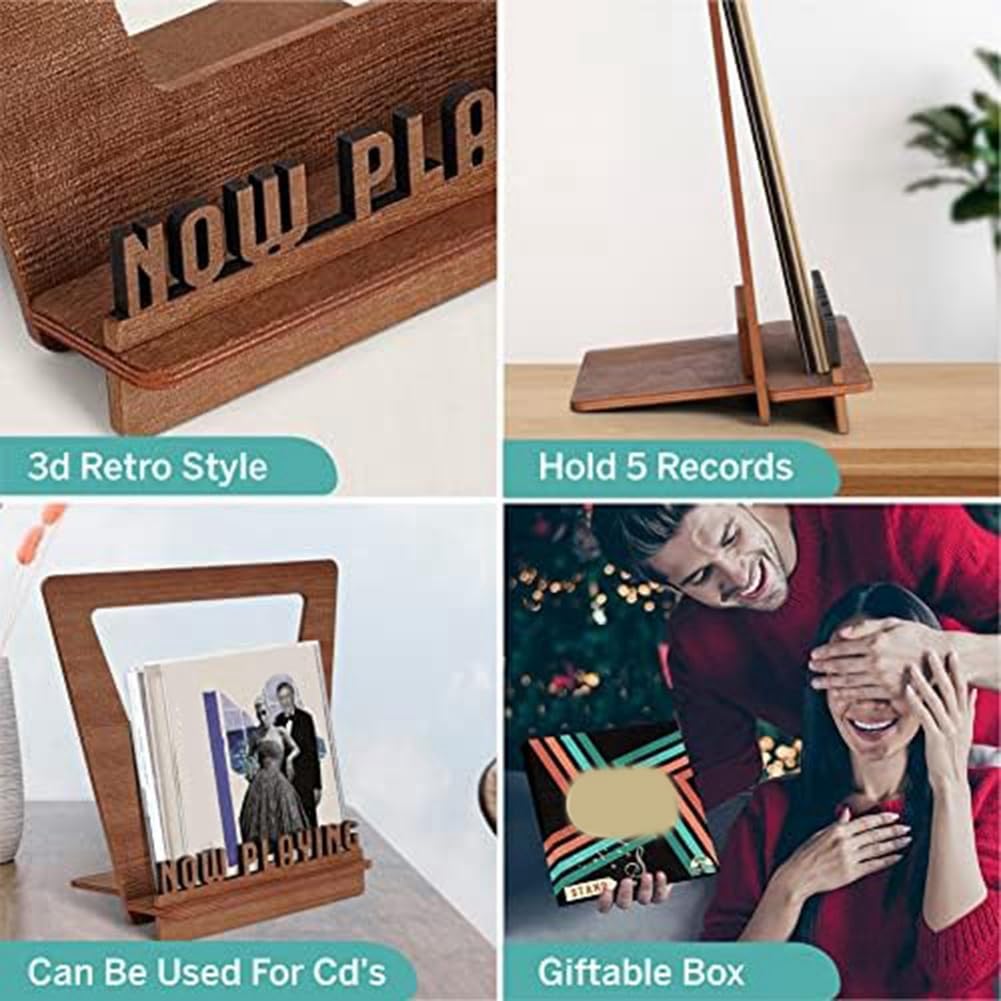 Pojedehy Now Playing Vinyl Record Stand - Retro Record Holder for Turntable Replacement, brown - Image 2