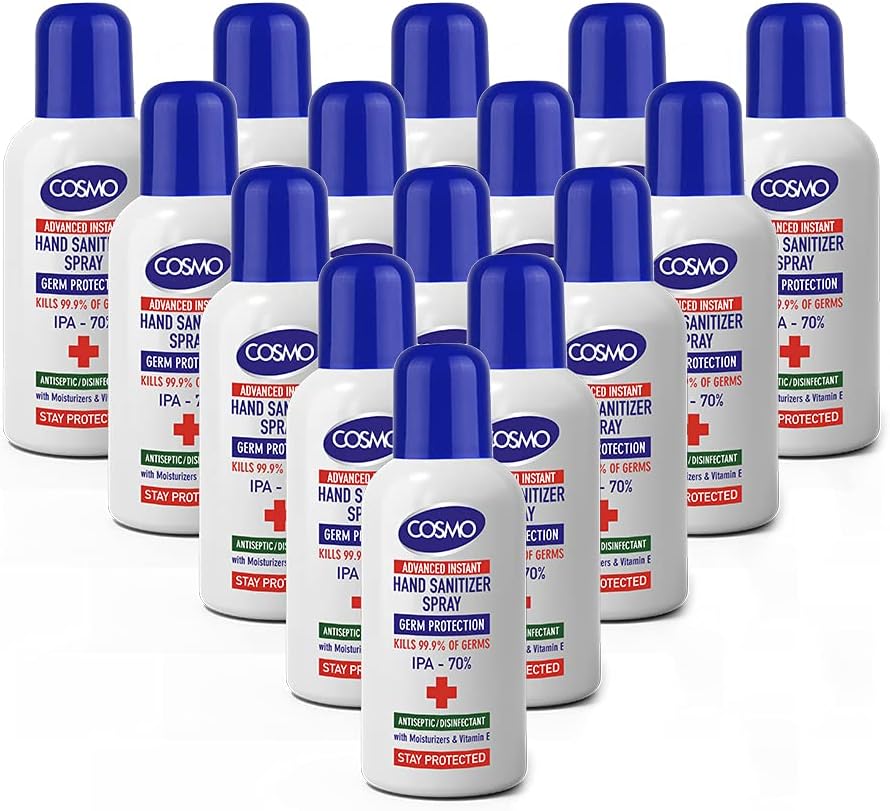 Cosmo Instant Hand Sanitizer Spray -100ML PACK OF 96 - Antiseptic/Disinfectant - Kills 99.9% of Germs - IPA 70% - Germ Protection - Moisturizers & Vitamin-E - Dr. Recommended - For Unisex