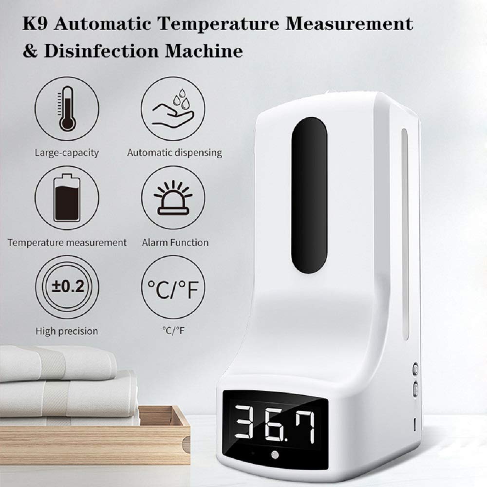 Buy 1 get 1 🔥 New 2022 YUESUO K9 Wall Mounted Infrared Thermometer soap Dispenser Non Contact School/Office Fever high Temperature alarmIt can be Filled with Alcohol Hand sanitizer .