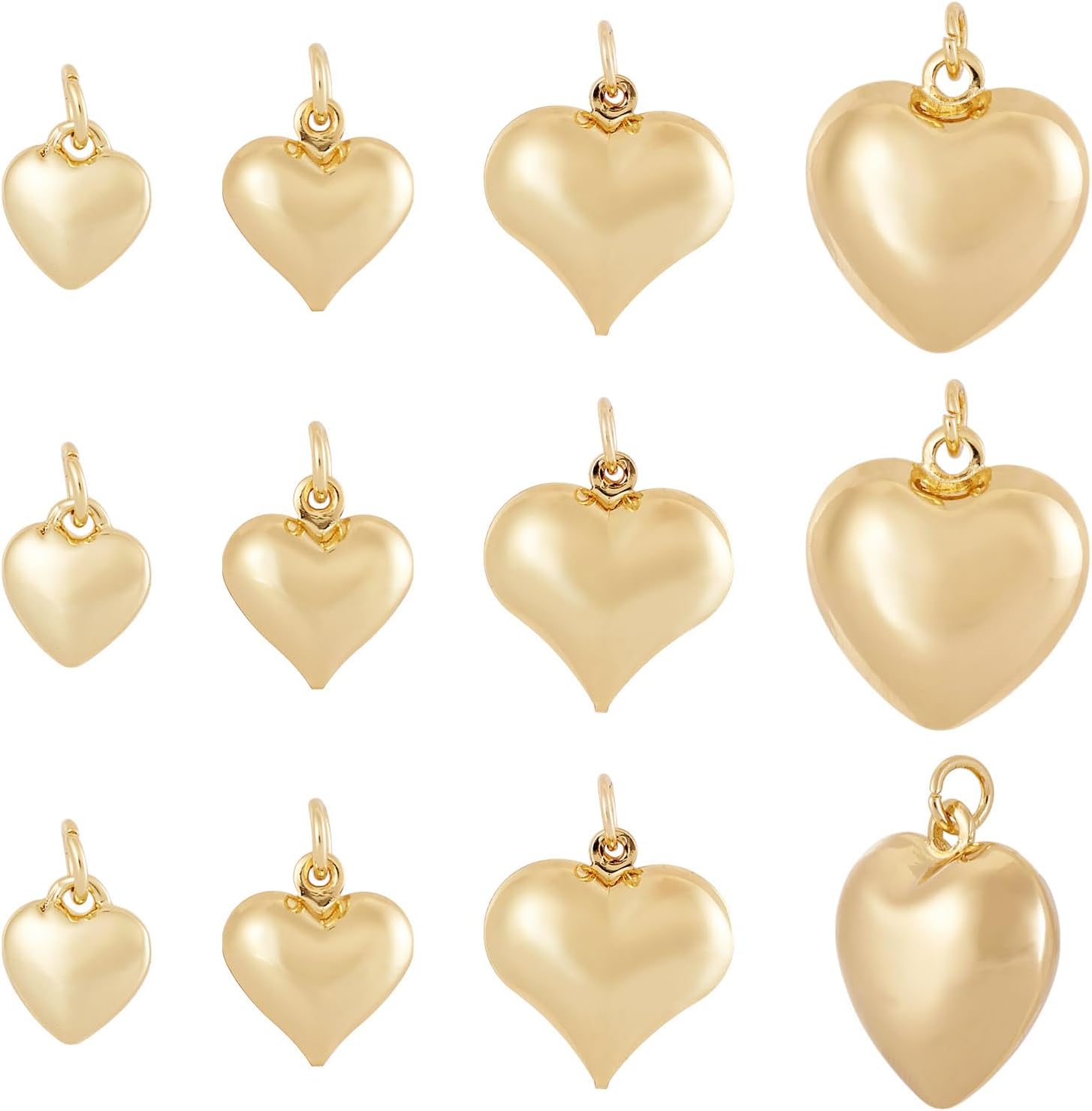 Pandahall 12Pcs Real 18K Real Gold Plated Heart Charms 3D Love Heart Pendants Metal Tiny Hearts Charm Dangle Charms with Jump Ring for Valentine's Day Necklace Earrings Keychains Jewelry Making