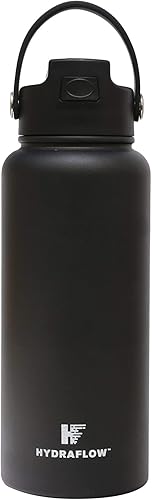 Miniatura 1 de Hydraflow Hybrid - Botella de agua de triple pared aislada al vacío con pajilla abatible (34 onzas, negro polvo), termo de metal de acero