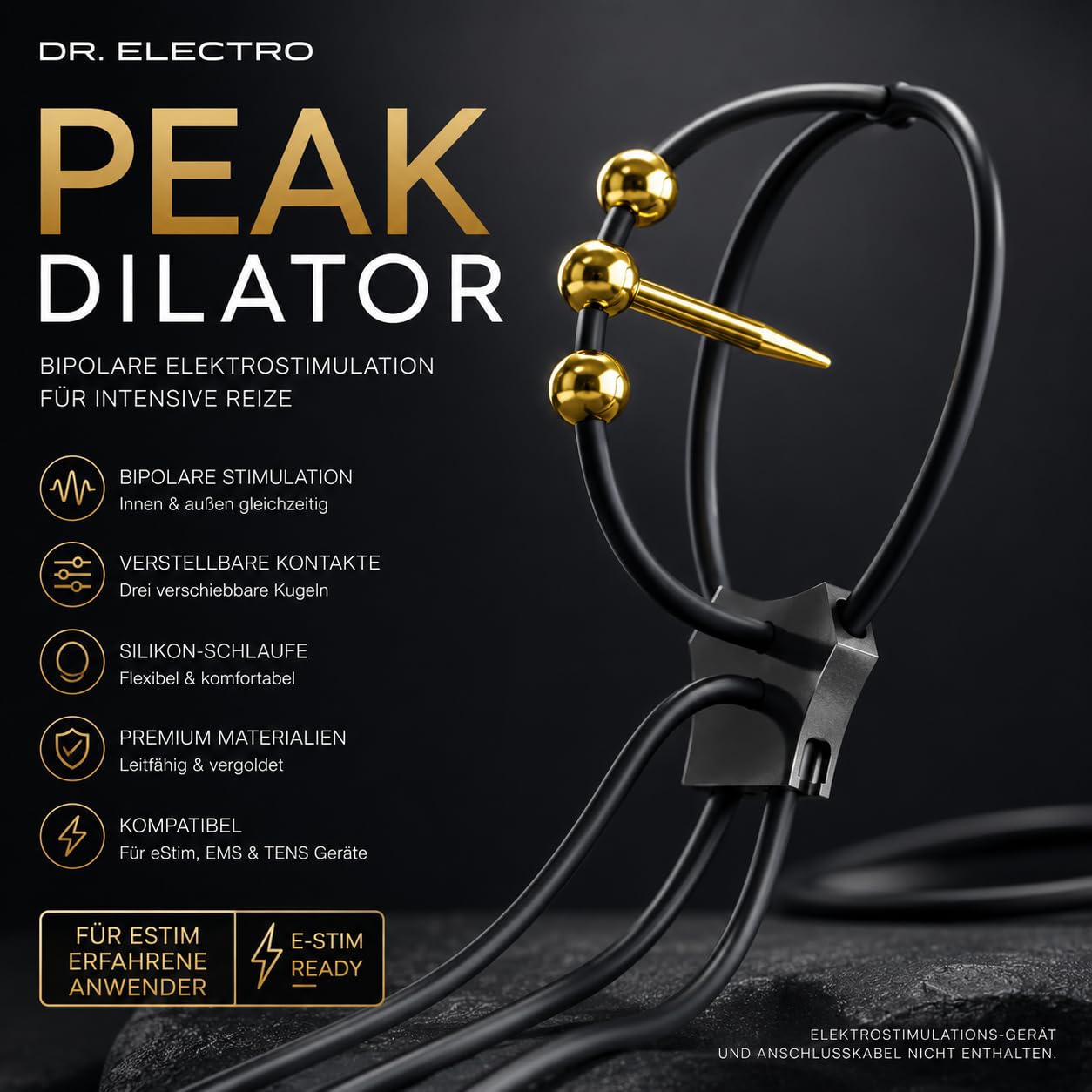 Dr. Electro ESTIM Dilator cinturino da polso, Harn alla Plug con silicone cinturino da polso, per elettrostimulazione lation, Gold