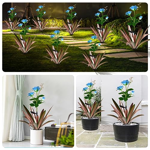 TOMBABY Solar Metal Agave Garden Art Rose Metal Plant Country Garden Sculpture Statue Outdoor Decoration Agave Metal Plant Garden Lawn Decoration Gift (1 PCS Blue Rose)