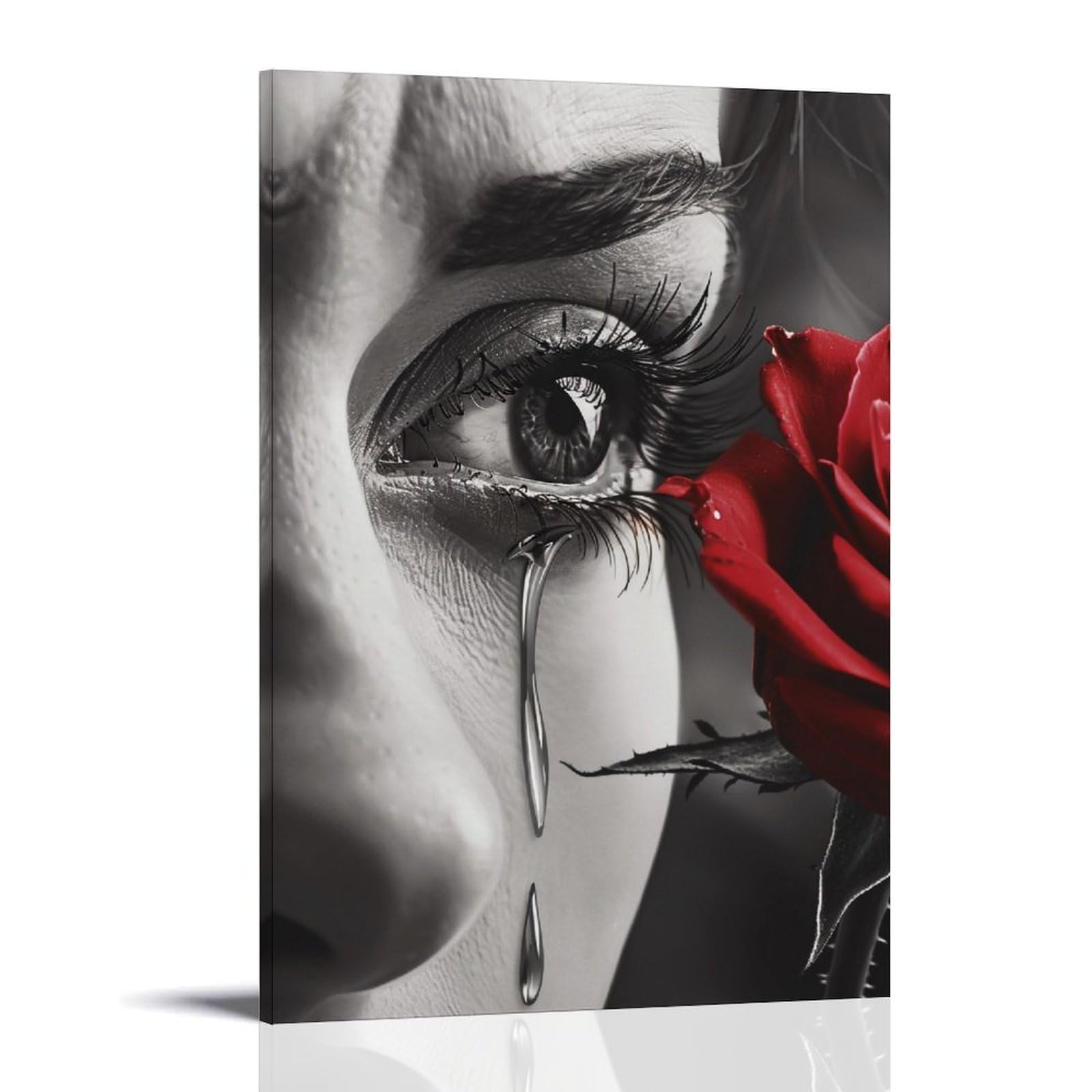 HUERYRYHY Teardrop & Scarlet Rose 01 Poster Wall Art Canvas Vintage Aesthetic Painting Decor for Rooms 24x36inch Frame-style