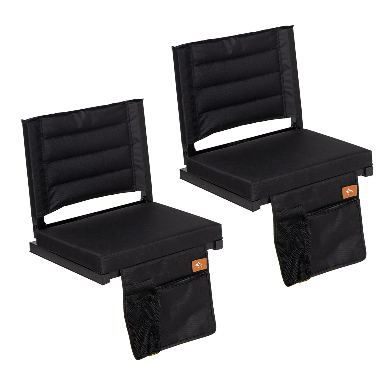 2 Pack Stadium Seats for Bleachers with Back Support, Bleacher Seats with Backs and Extra Thick Padded Cushion, Includes Shoulder Straps Carry Handle, and Cup Holder Side Pockets (Black)
