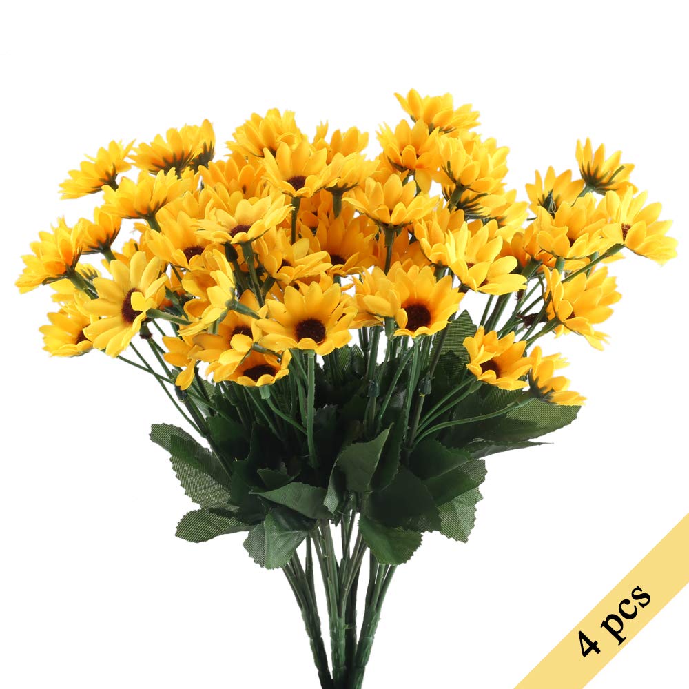 NAHUAA4pcs Mini Artificial Silk Flowers Bouquets Sunflowers Bundles Faux Fuax Floral Decor Centerpieces Table Wedding Home Kitchen Office Window Sill Spring Decorations