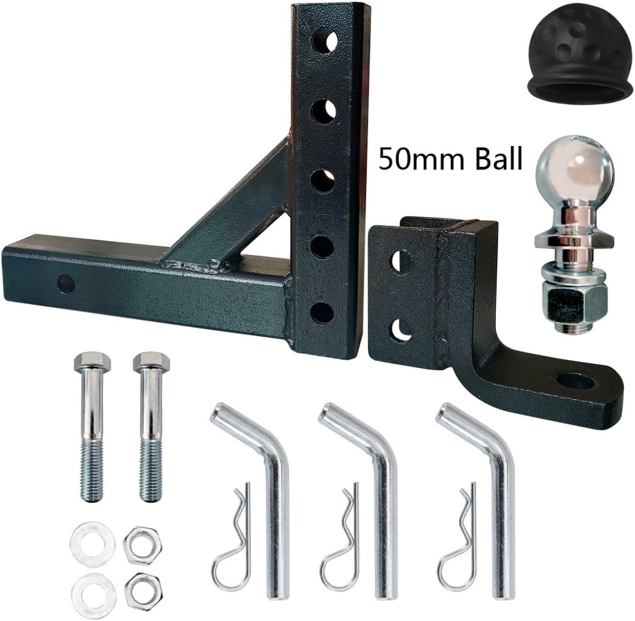 Trailer Hitch, 10" Adjustable 4 Level Trailer Drop Hitch Ball Mount Tow for 2" Receiver with 50mm Ball RV Parts Camper Caravan Accessories(Set with 50mm Ball)