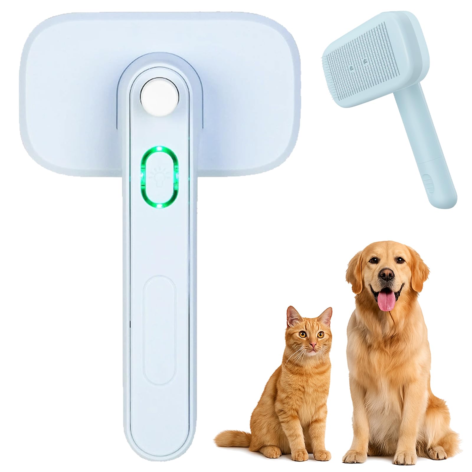Piddy Pet Ion Brush - Professional Pet Hair Brush with Double Ion Generator - Self-Cleaning Dog & Cat Brush, Gentle Detangling Fur & Undercoat, for Short & Long Hair (Blue)