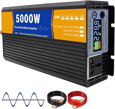 5000W Solar Inverter, Pure Sine Wave Inverter 12V 24V 48V 60V 72V DC to 110V/220V AC Converter for Home, RV, Truck, Off-Grid Power Inverter,60v to 220v 50hz