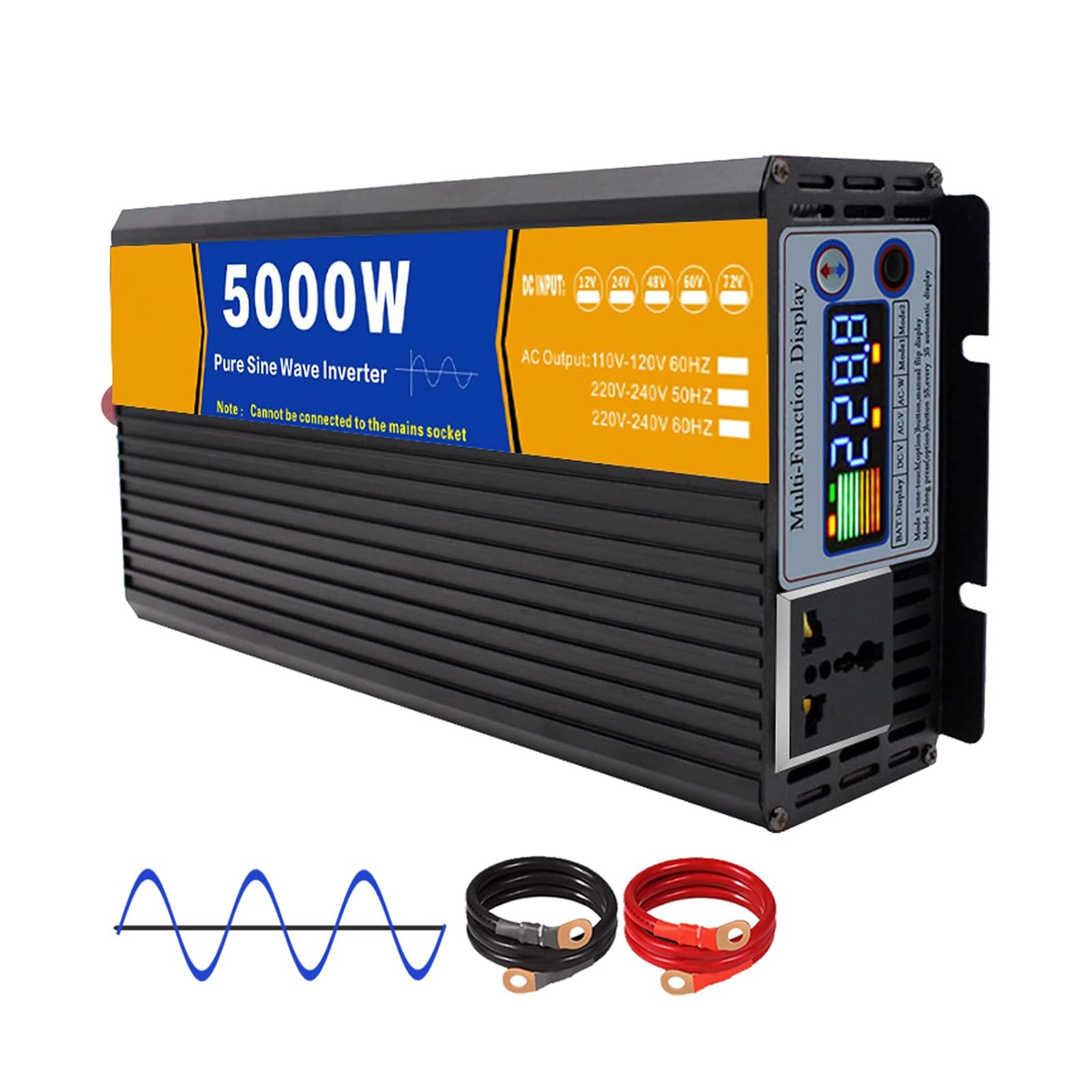 Inwerter słoneczny 5000W, czysty inwerter fali sinusowej 12V-72V DC do konwertera AC 110V/220V do domu, RV, ciężarówki, inwertera zasilania pozasieciowego