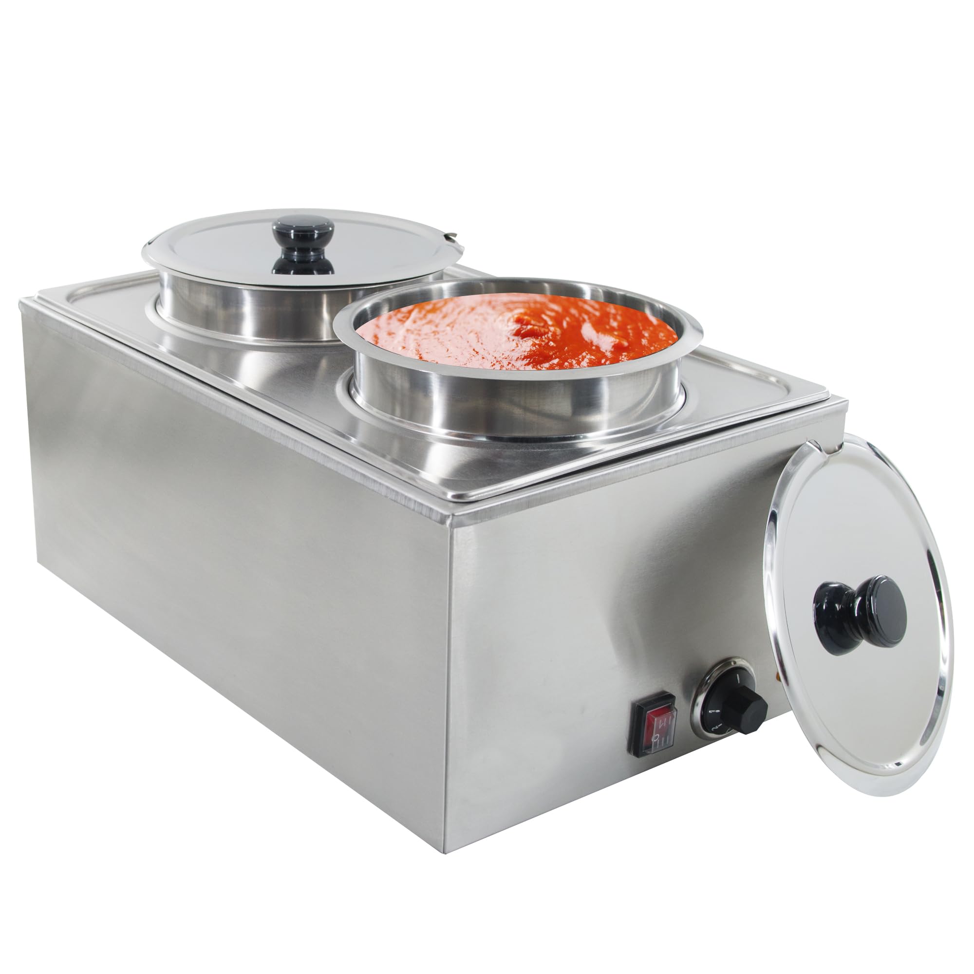 EASYROSE Commercial Food Warmer 2X8L Round Pot Steam Table Food Warmer Buffet Bain Marie with Temperature Control & Lids, Electric Soup Warmer for Catering and Restaurants - 120V, 1200W
