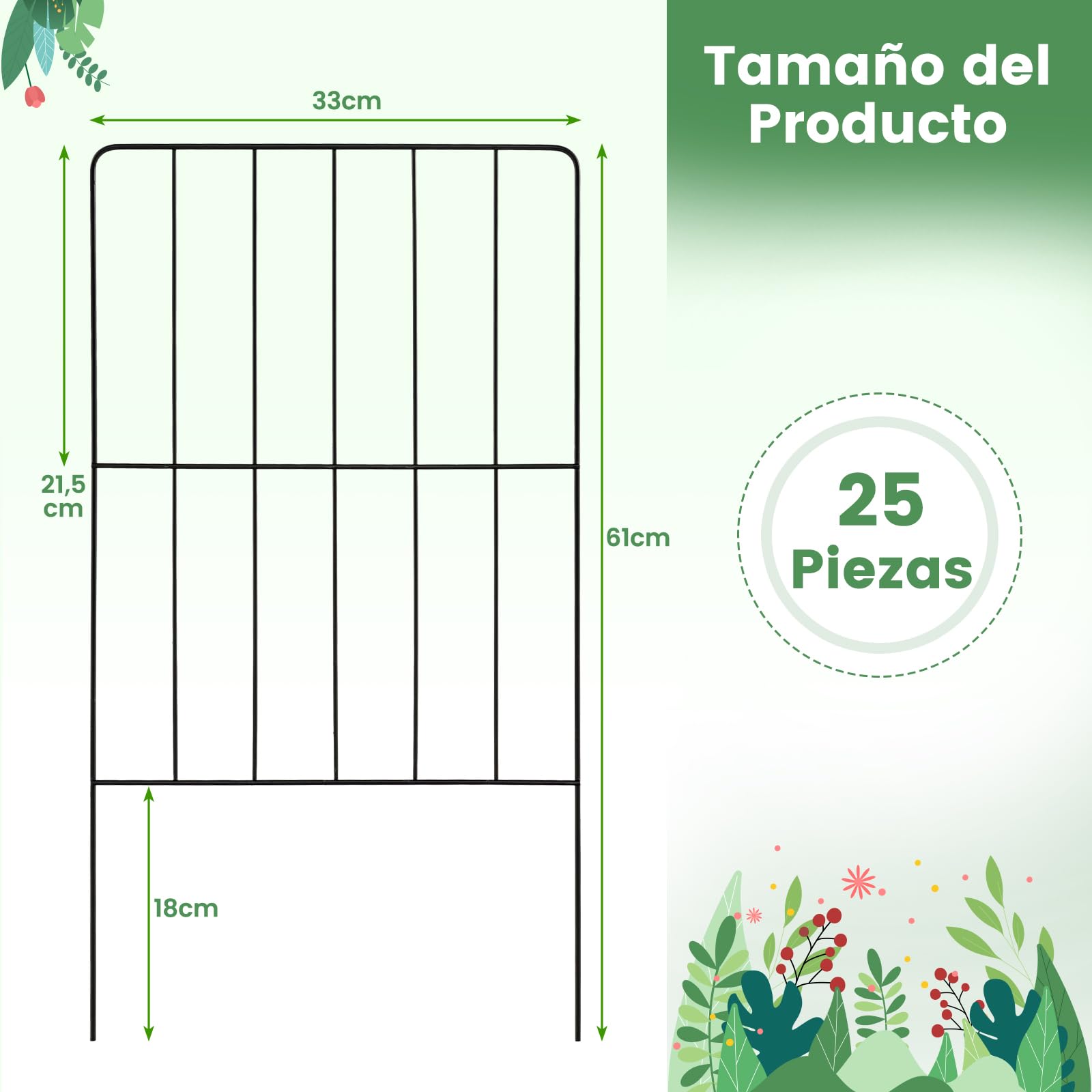 COSTWAY 25PCS Vallas Decorativas para Jardín, Valla de Barrera de Animales de 825 cm(L) x 60 cm (AN), Valla de Alambre Metálico Plegable para Borde de Cama de Flores y Decoración de Patio (25 piezas)