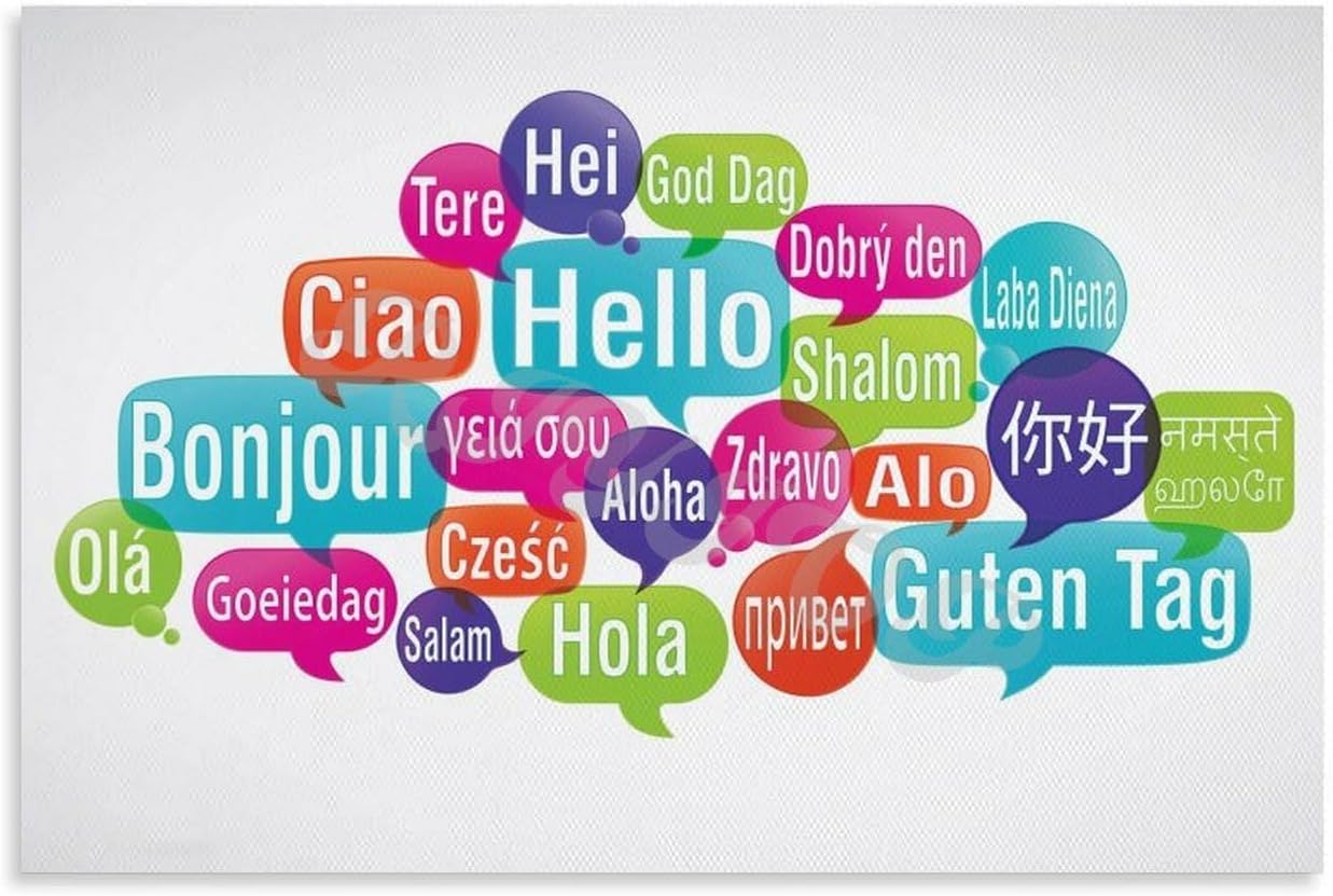 PIVJHF Hello Art Poster Hello in Different Languages Multilingual Poster Metal Tin Sign Decor for Living Room Aesthetic 8x12 inch