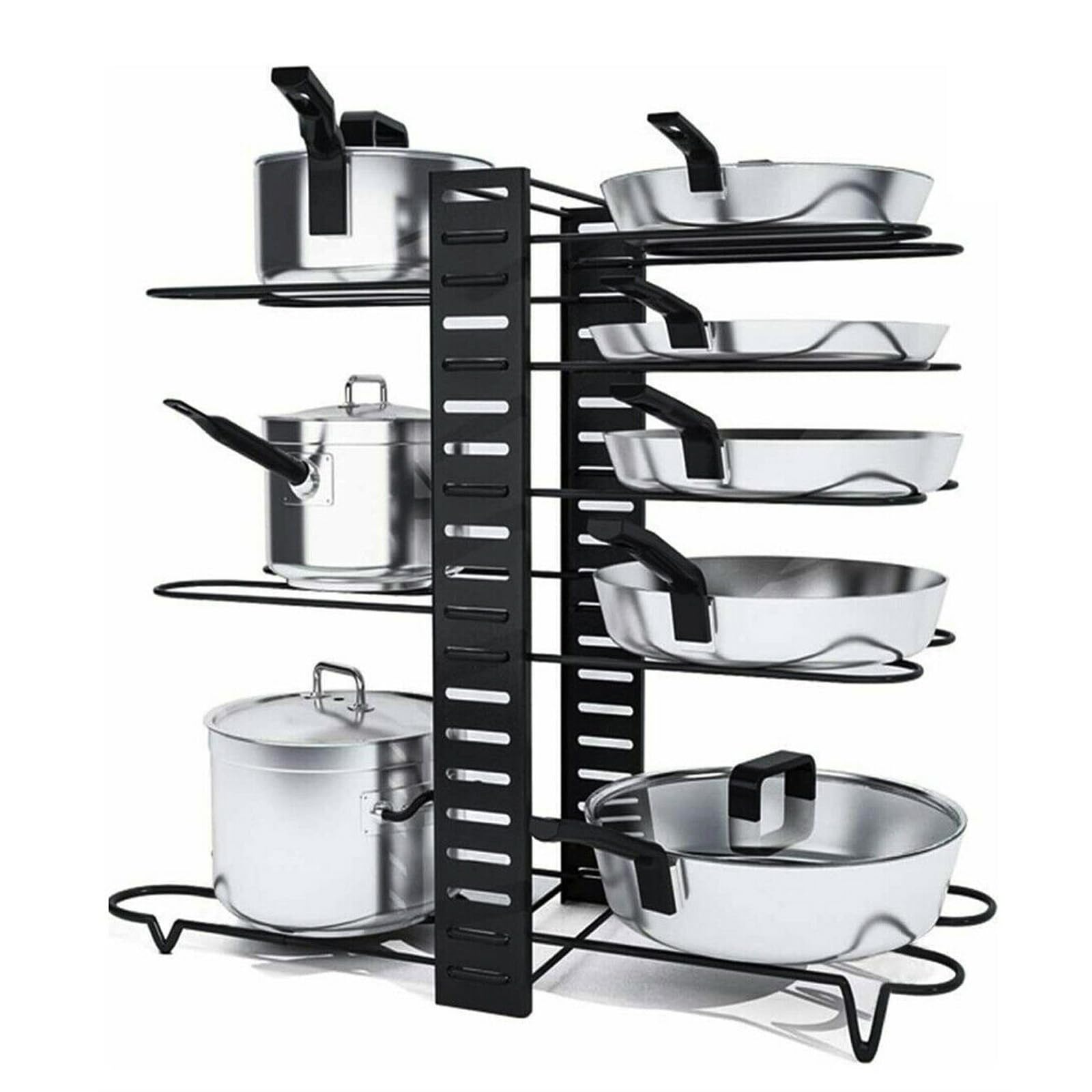 Hygrad Built To Survive Black 8 Tier Adjustable Pan Organiser For Cupboard: Pots And Pans Organiser Rack Height Adjustable Pan Stand Storage Multiple Use Modes Saucepan Stand For Kitchen Counter And Cabinet