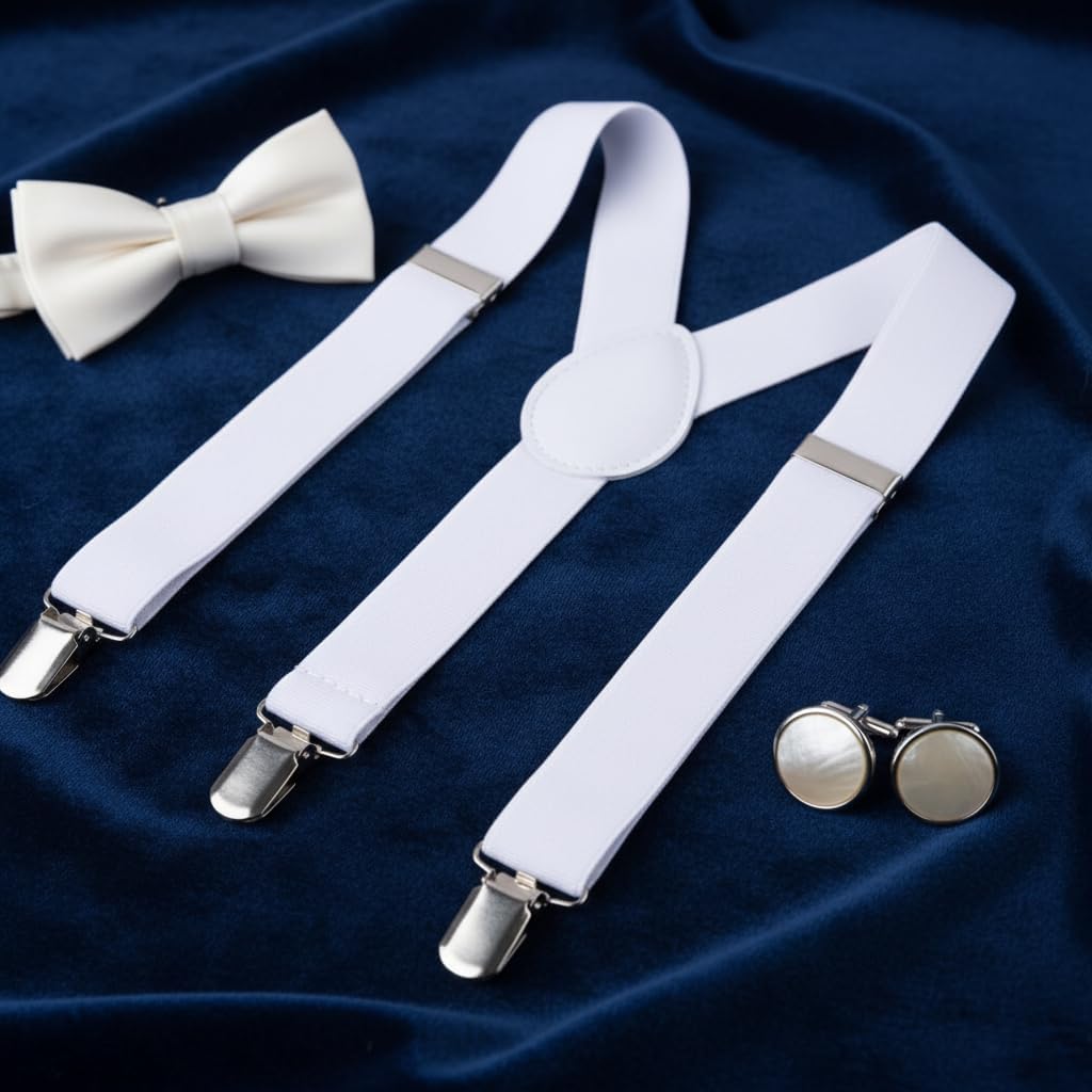 White Child Kids Girls Boys Suspenders Braces,Adjustable Clip on Y-Back Elastic Suspenders with Metal Clips for Boys Girls, for Kids Adjustable - Elastic Y Shape Suspender
