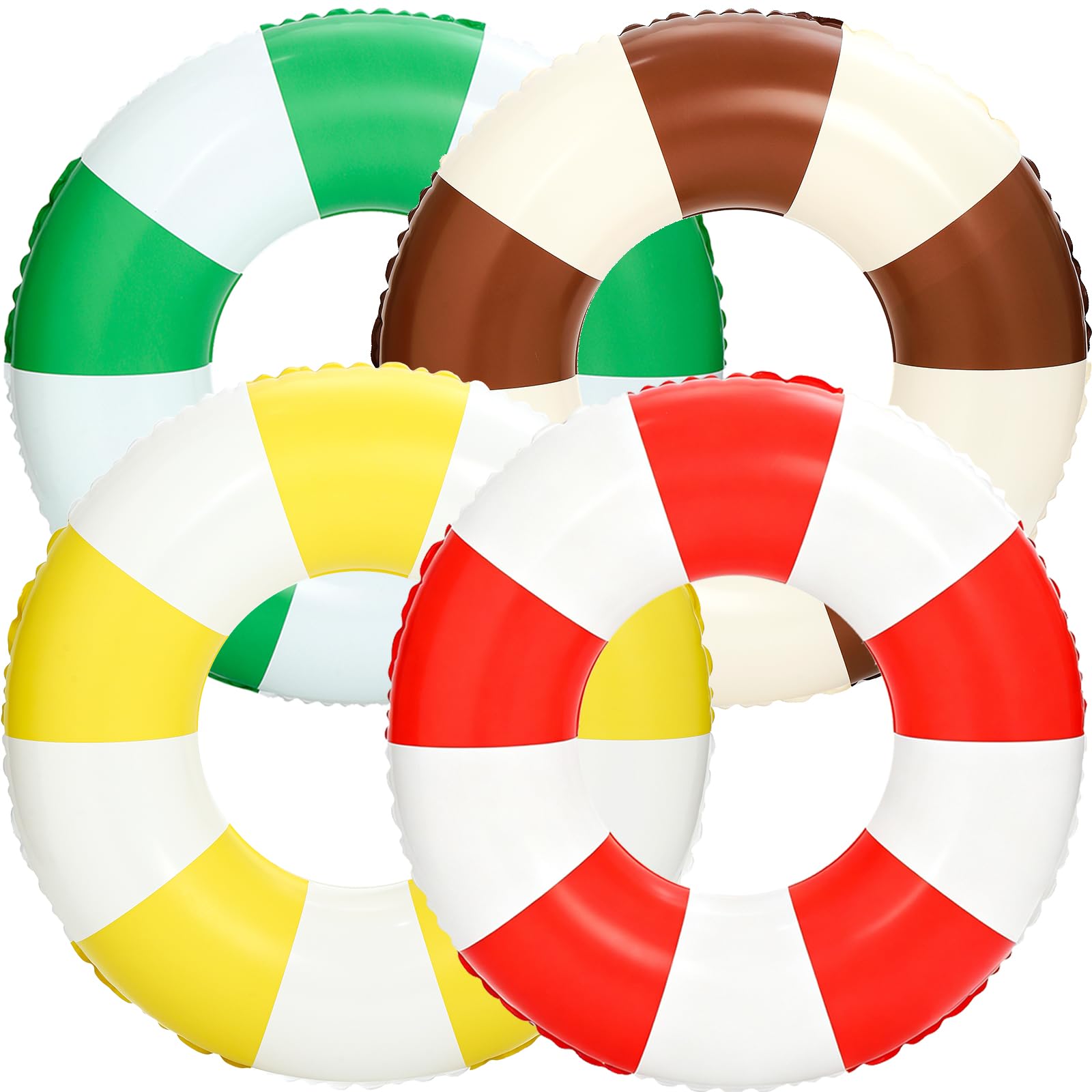 4Pcs Large Inflatable Pool Float for Adults 36 Inch Classic Striped Swim Rings Swimming Pool Tubes for Teens Summer Beach Themed Party (Brown)