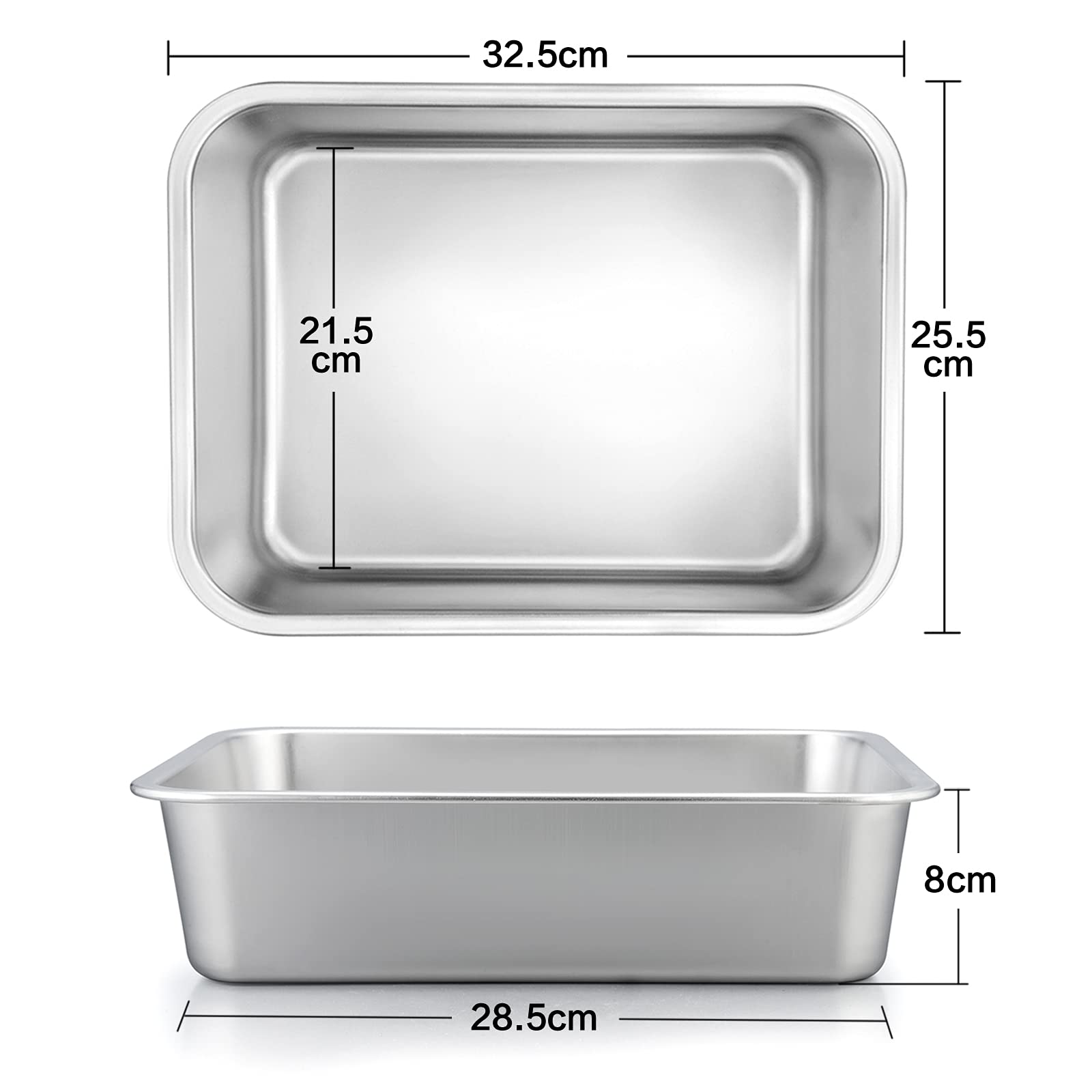 Homikit Auflaufform Set, Edelstahl Rechteckig Kuchenform Backform Tiramisu Form 2er Set, Ofenform Groß 32,5 x 25,5 x 8 cm, Perfekt für Lasagne/Mäser/Brownie, Hitzebeständig & spülmaschinengeeignet
