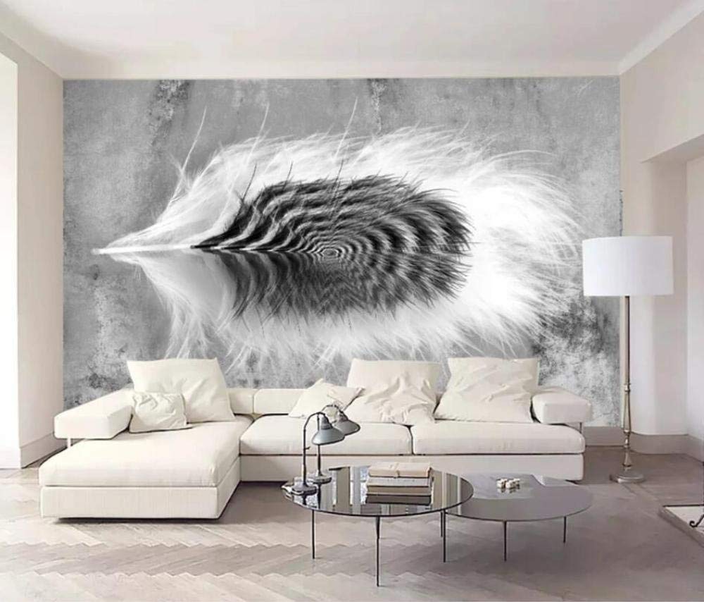 Papier peint 3D plume noir et blanc WLLLO mural abstrait grand format 430x300 cm