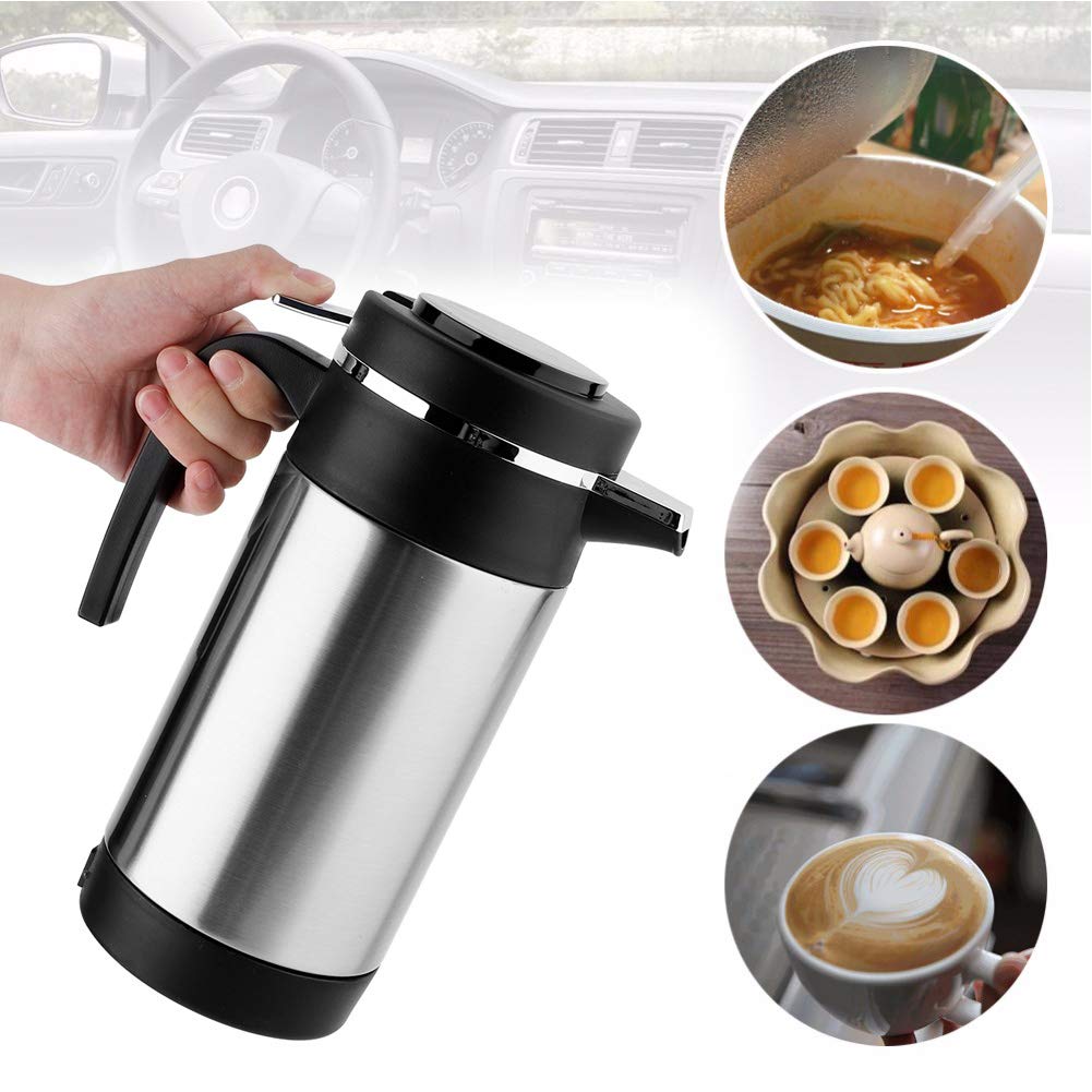 KIMISS 1000ML Caldera eléctrica para automóviles, acero inoxidable Taza de calefacción para autos Café Té Termo Calentador de agua Taza Caldera de viaje 12V