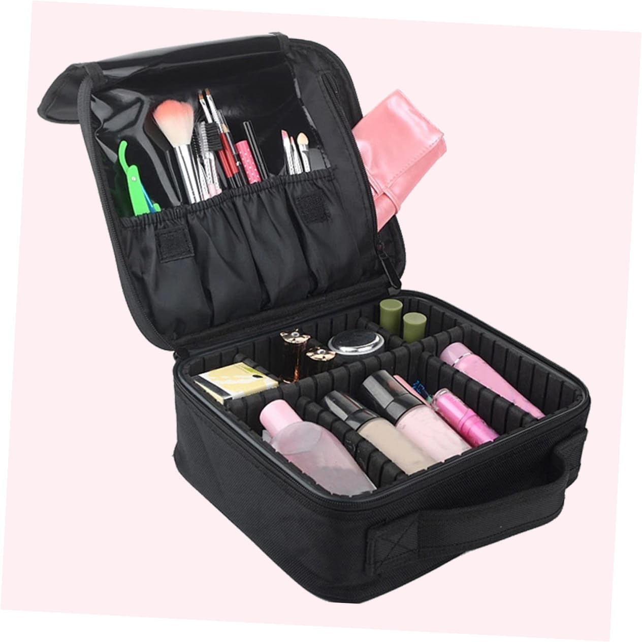 Ipetboom Borsa Organizer Per Con Divisori Regolabili Borsa Da Viaggio Portatile Per Cosmetici e Antiusura Tasche Per Pennelli Con Adatta Per Accessori Cosmetici e Da Toeletta