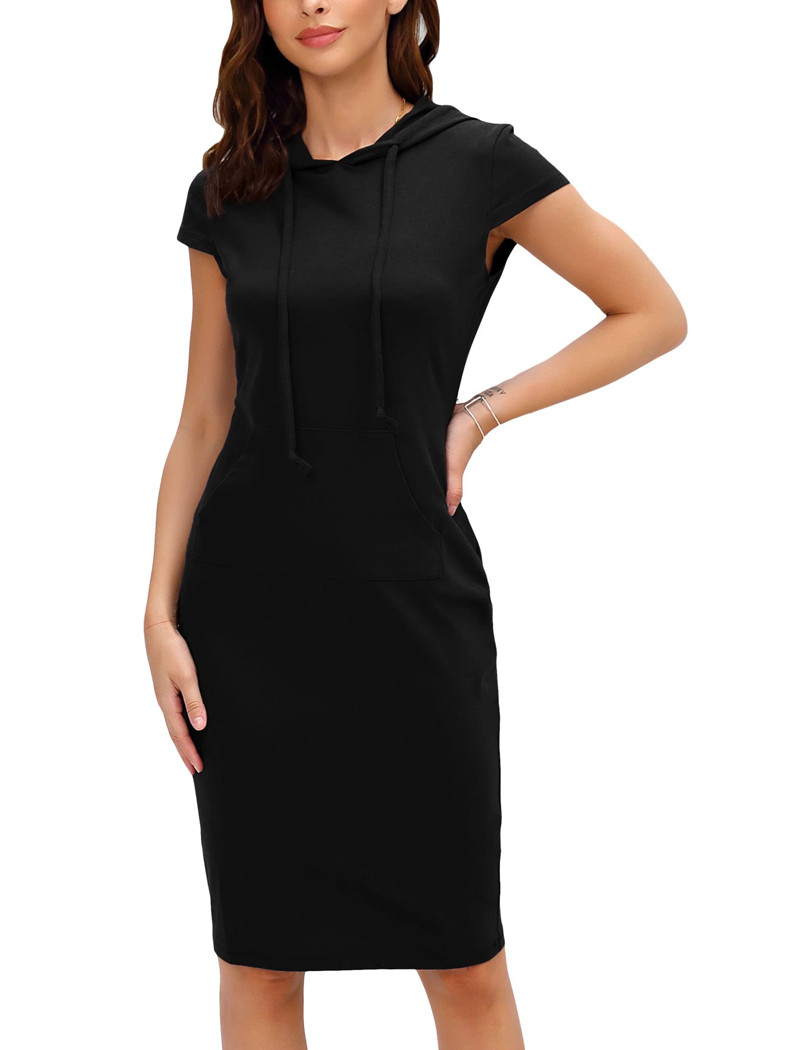 KOJOOIN Women's Hooded Bodycon Dress – Pullover Sweatshirt Dress With Kangaroo Pocket - View #7