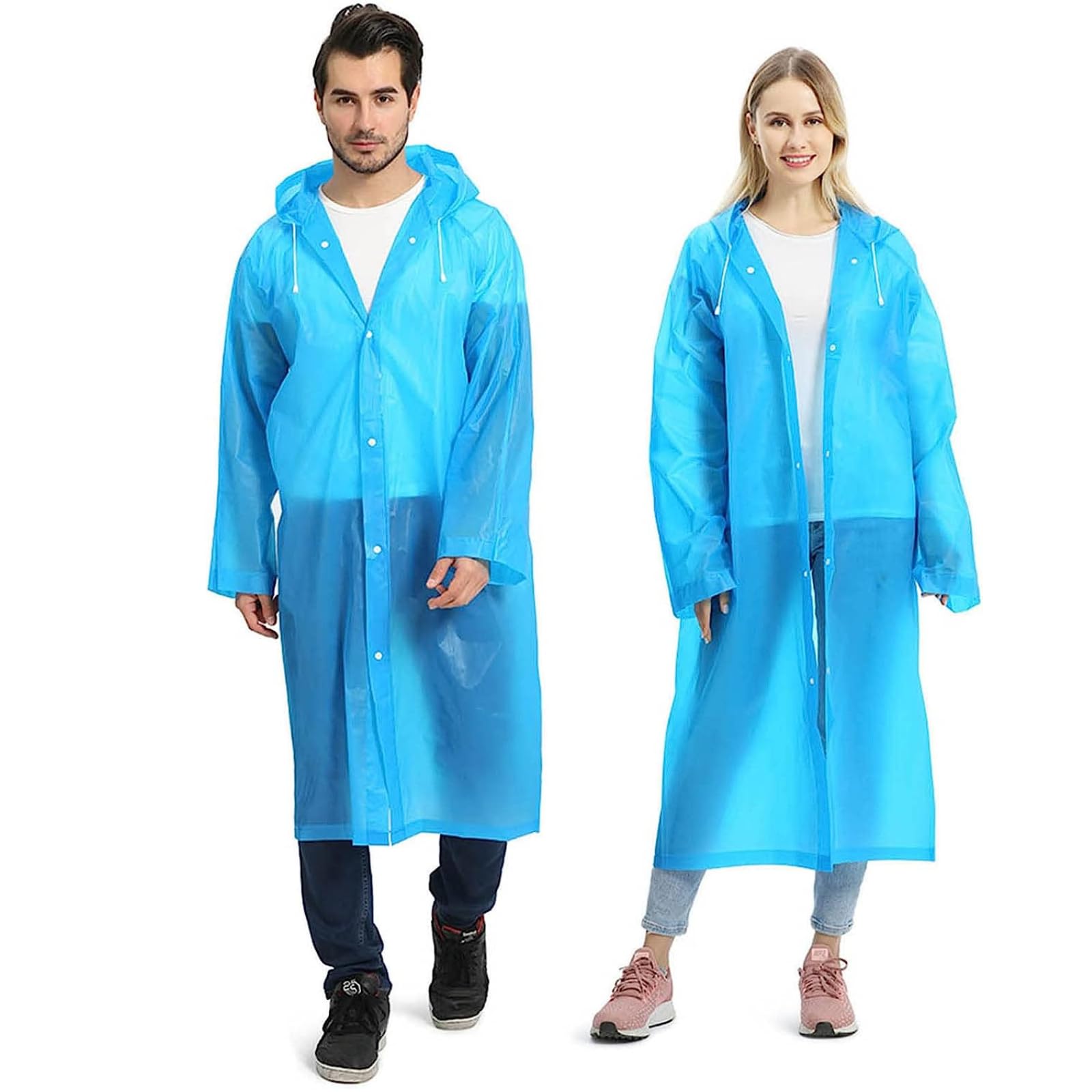 Ntek Unisex Blue Rain Poncho Waterproof Raincoat | Reusable Rain Poncho For Adult | Rain Coat With Hoods And Sleeves | Lightweight Eva Transparent Rainwear | Rain Ponchos For Men And Women (Blue).