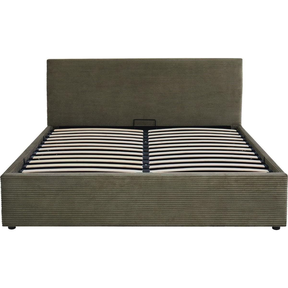 HOMIFAB Ensemble Lit Coffre Adulte 140x190cm avec tête de lit en Velours côtelé Vert - Tina + Matelas mémoire de Forme - Memo HR