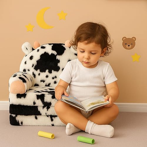 Miniatura 6 de Silla para Niños Pequeños con Piel de Conejo Sintética – Sofá Infantil Plegable 2 en 1, Sofá Suave para Lectura, Dormitorio o Sala de Juegos, Edades