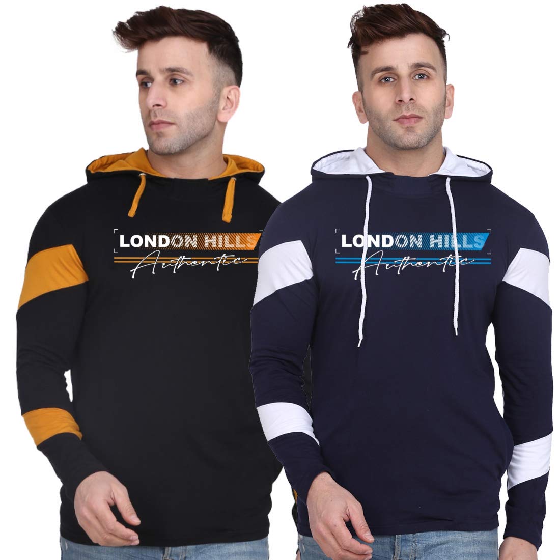 London Hills Men's Cotton Blend Hooded Regular Fit Printed Full Sleeve Hoodie (Pack of 2)