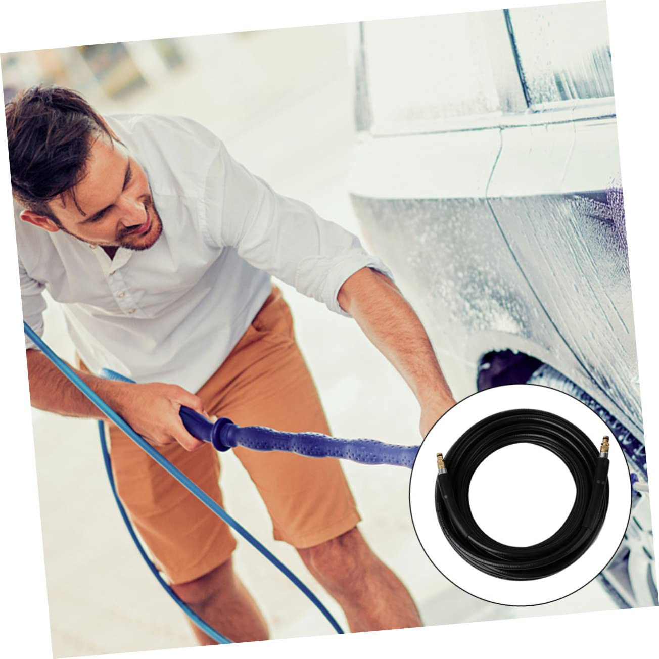 BESTonZON Tuyau en Caoutchouc Résistant au Pliage pour Nettoyeur Haute Pression 15m Couleur Aléatoire à Raccord Femelle pour Nettoyage de Voiture et Machine à Laver