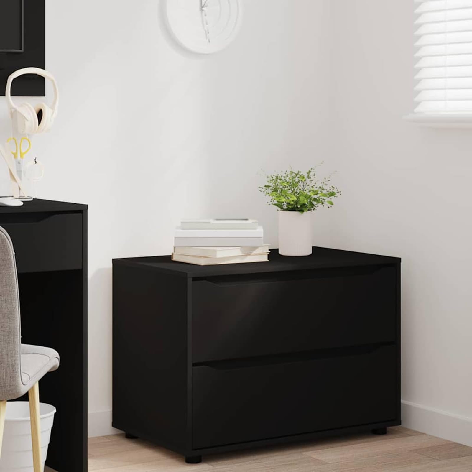 Gecheer Mobile da Soggiorno e Camera da Letto, con Cassetti Funzionali, Altezza Regolabile, 80 x 48 x 57 cm, in Legno Multistrato Nero, per Casa Moderna