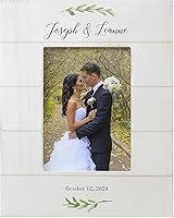 Laurels of Love Personalized Shiplap Wedding Picture Frame - Custom 5x7 Rustic White Washed Photo Frame for Newlyweds, Bridal Shower Gift