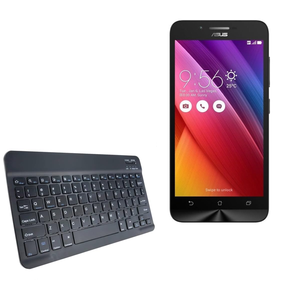 BoxWave Keyboard Compatible with ASUS Zenfone Go ZC500TG - SlimKeys Bluetooth Keyboard, Portable Thin with Chiclet-Style Keys - Jet Black