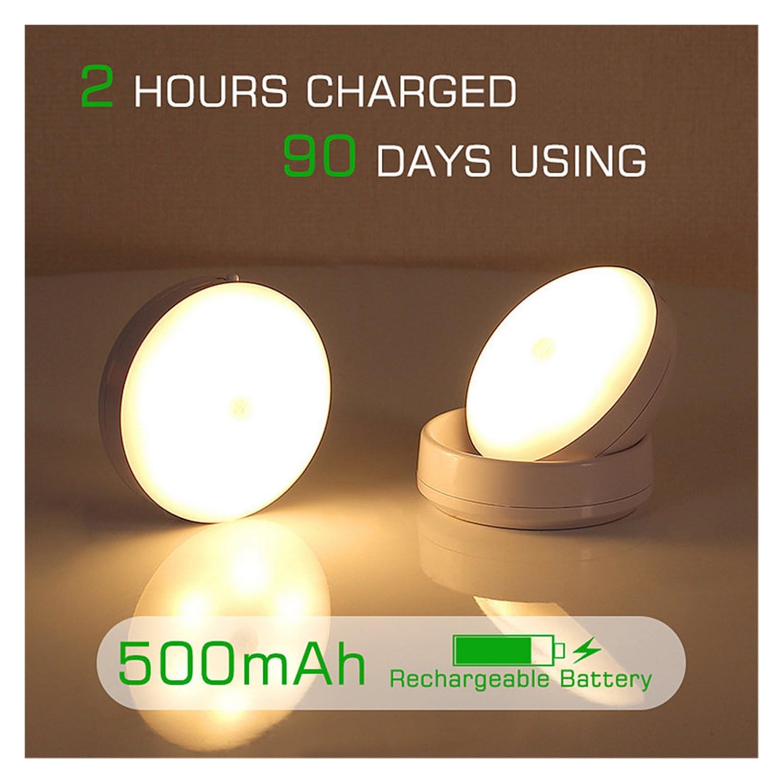 360 Obrócony czujnik ruchu PIR Lampka nocna LED Kinkiety Akumulator Światło podszafkowe Bezprzewodowa lampka nocna do szafy(Warm White)