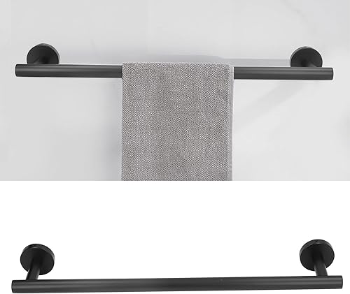 Toallero para baño, toallero de acero inoxidable 304, toallero negro mate de 17.7 in, toallero de barra simple y elegante para baño, cocina