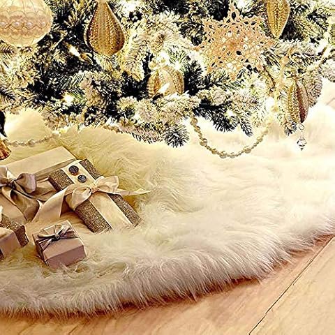 78Henstridge Faux Fur Christmas Tree Skirt Soft Plush Decoration White Fluffy Floor Mat Xmas Carpet Skirts (90 cm (35")) Cover