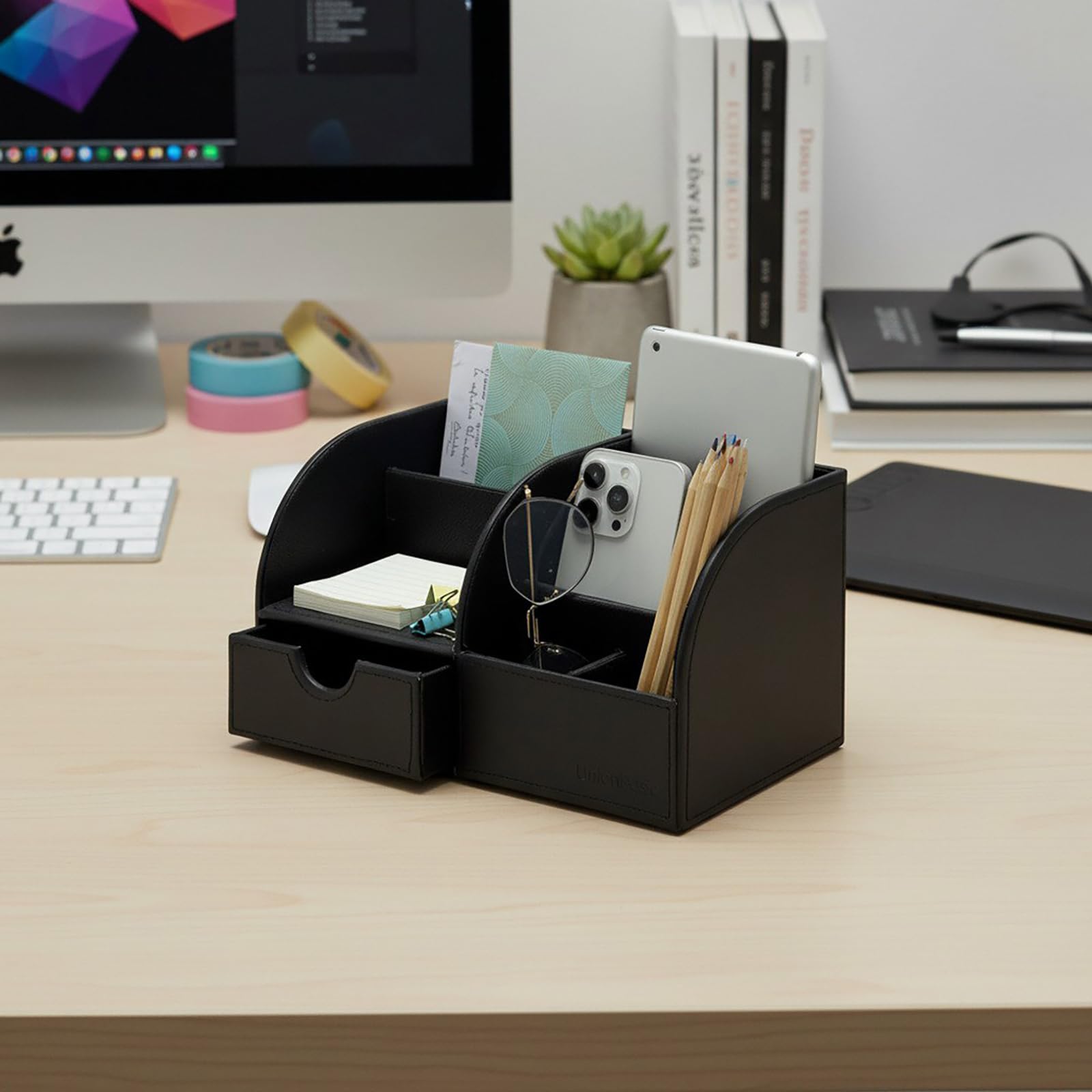 UnionBasic Desk Organizer - Multifunctional Leather Desktop Pen