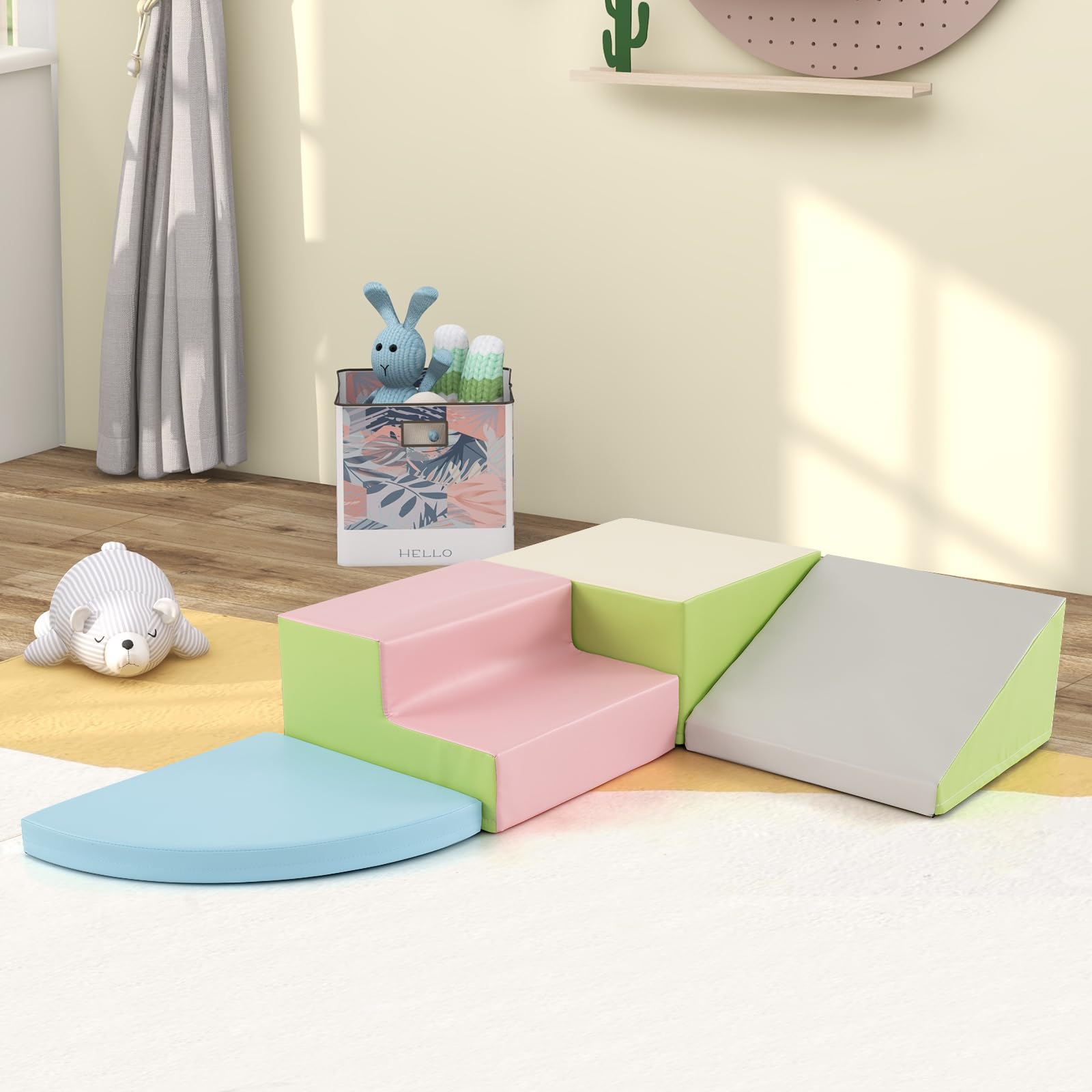 GOPLUS 4 Pcs Parcours de Motricité Bébé, Module Moticité en Mousse EPE, Revêtement en Simili Cuir, Convient pour Enfants 3 Ans+, Jouets Montessori pour Grimper, Ramper (Rose)