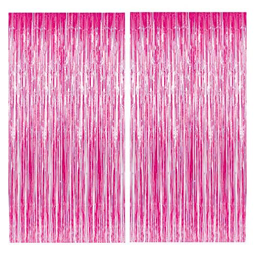 Image of Party Propz Pink Foil Curtain for Birthday Decoration - 2 Pcs (3 ft x 6 ft) Pink Birthday Foil Curtains for Decoration | Foil Fringe Curtains | Pink Streamers for Decorations | Party Decoration Items