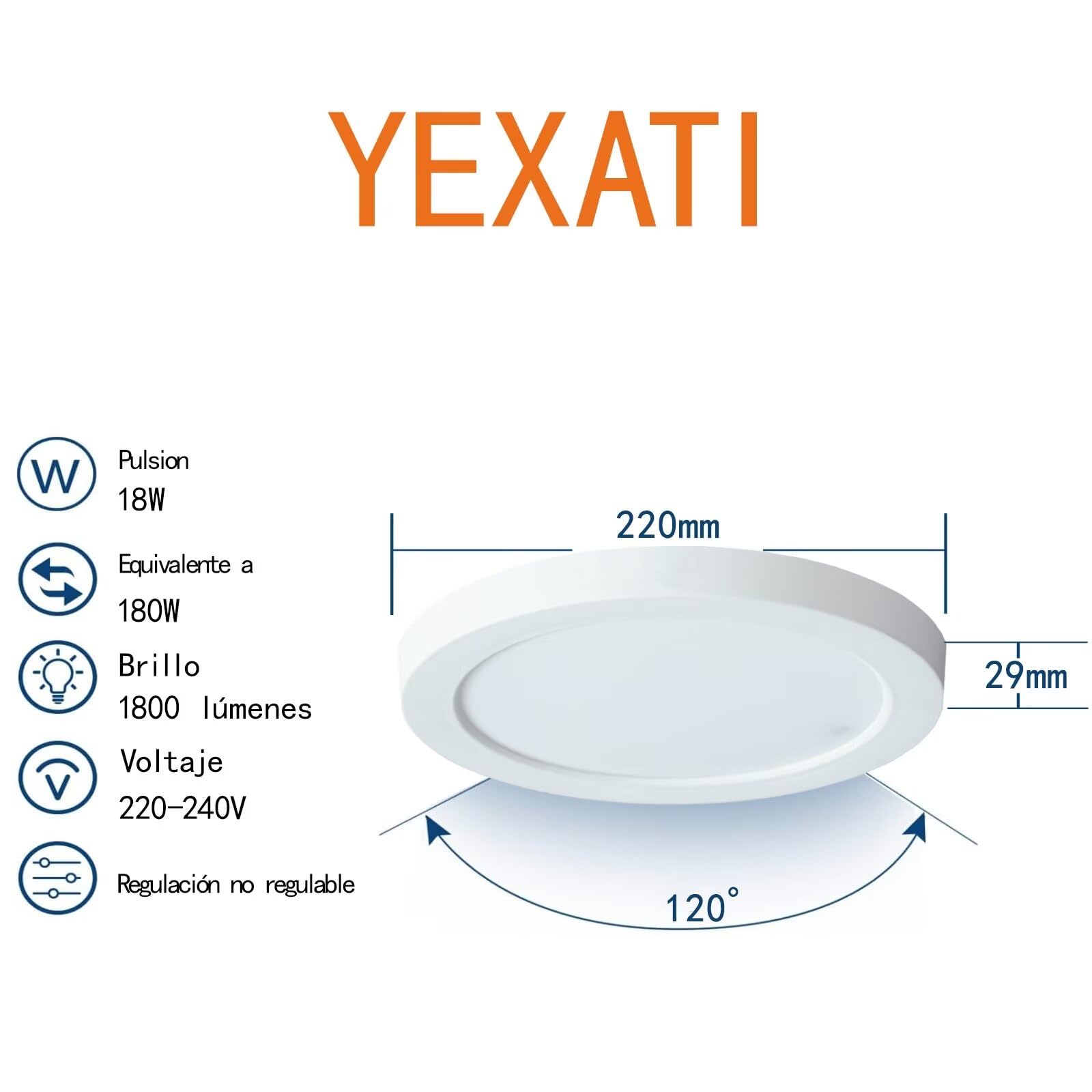 Yexati Plafon LED Techo 18W 1800LM, IP44 Lámpara Techo Delgada 6500K Blanco Frío, Lampara de Techo Redondo Plana Ø220mm Driver Incluido. para Dormitorio Baño Cocina Balcón Pasillo Oficina 1 Pack