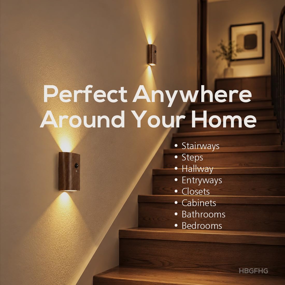 Aplique de pared LED con sensor de movimiento, luz nocturna de madera recargable, funciona con pilas, acabado Sapele, paquete de 2