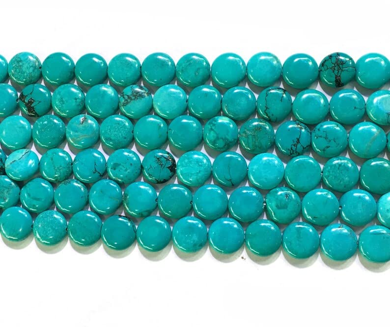 LKBEADS 8 inch strand of gem turquoise Coin Smooth green beads for DIY jewelry making. turquoise beads strand #Code - BDSSTR-02996