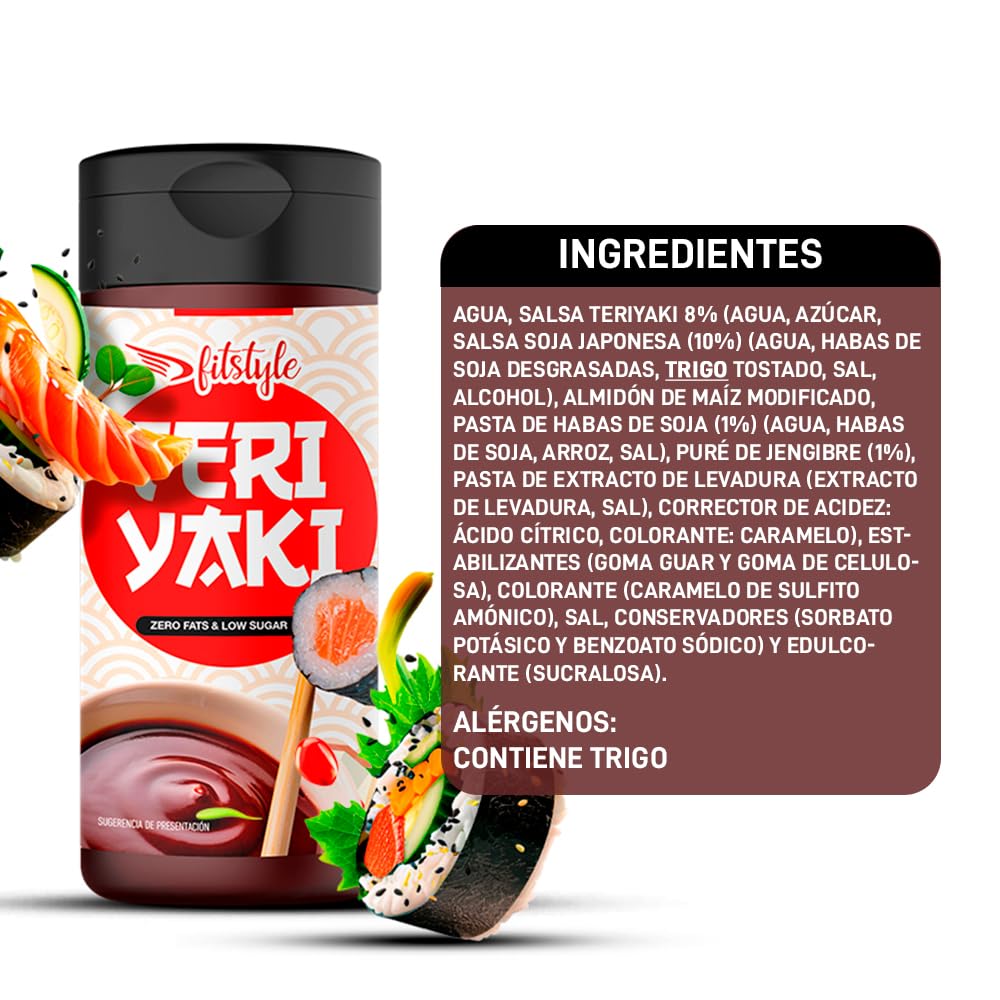 Salsa Teriyaki 0% FITstyle 280ml | Sin azúcar y sin grasas | Textura espesa y sabor intenso | Apto para dietas