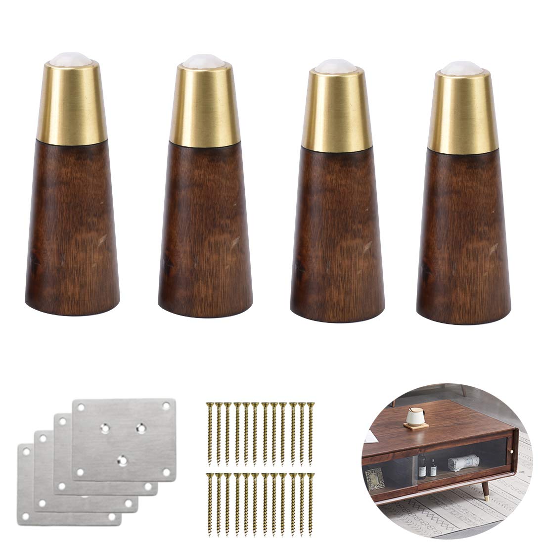 Paquete de 4 Patas de Madera para Muebles, Patas de Repuesto para Mesa de Centro, Patas de sofá de Madera, Patas de gabinete cónicas, Patas de Cama en Roble