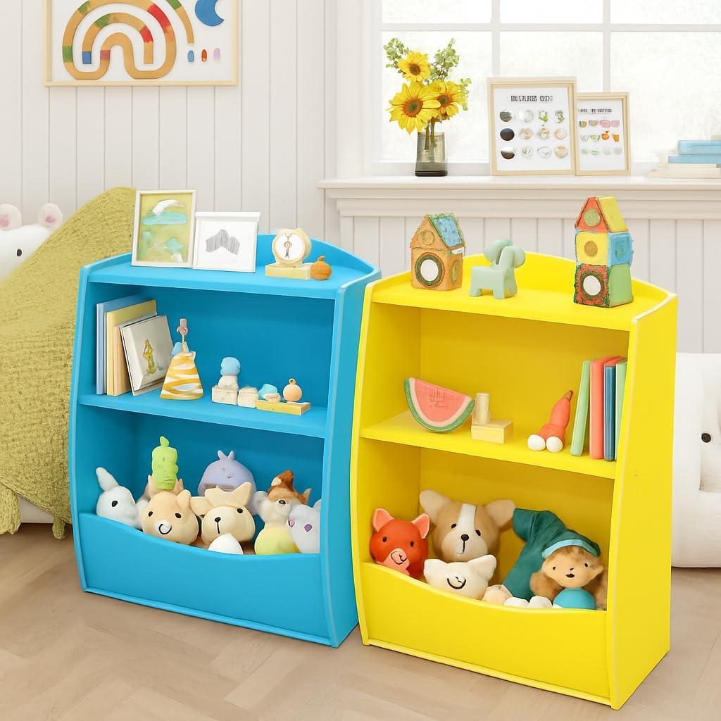 Kids Bookshelf, Toy Storage Organizer, Children's Toy Shelf, Toy Storage Cabinet, Fit for Children's Room, Playroom, Hallway, Kindergarten, Yellow