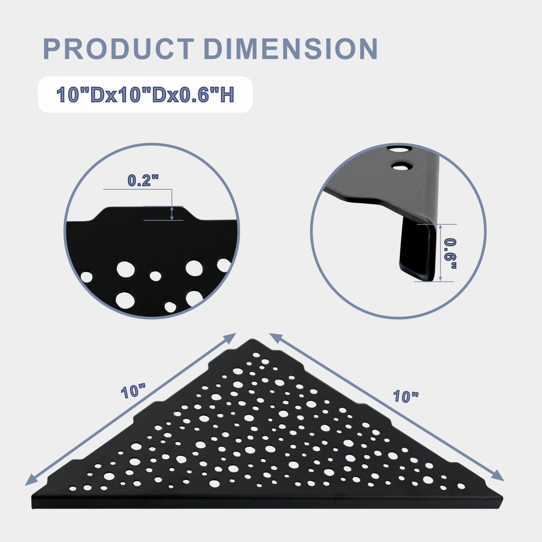HIDROP Estante esquinero de ducha de 10 pulgadas, sin taladro, acero inoxidable 304 de 10 pulgadas, estantes empotrados de baño para pared de azulejos, negro mate, paquete de 2