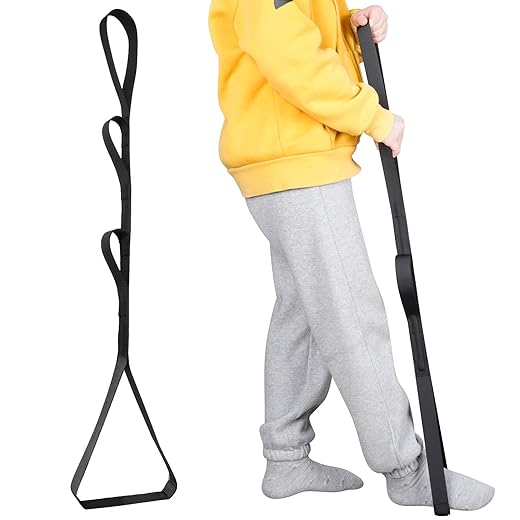 Homymusy 41 Inch Long Leg Lifter Strap,Durable Rigid Handgrips,Large Foot Loop Great for Hip and Knee Surgery Recovery Aids (with EVA Handles)