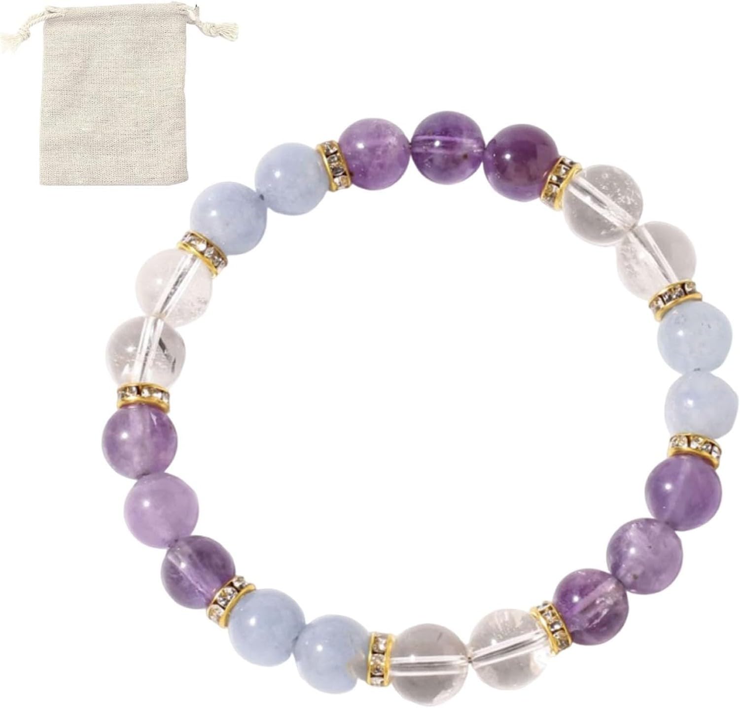 KGAIXN Sleep Aid Bracelet, Moonstone Stretch Bracelet with Amethyst, Rose Quartz for Women, Calming Mood Support Anxiety Relief, 1pcs